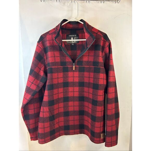 John Wayne M Stock Supply 1/4 zip ls Flannel Shirt REd Black - Picture 1 of 5